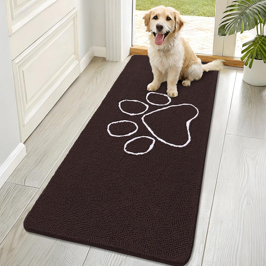 OLANLY Dog Door Mat - Absorbent Non-Slip Mud Mat for Dogs | Paw Print Design, 70x32, Quick Dry Brown