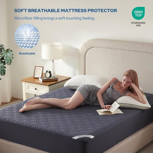 BEDLORE Waterproof Mattress Protector - Cal King Size with Deep Pocket 6"-18" Depth | Soft Navy Blue Cover