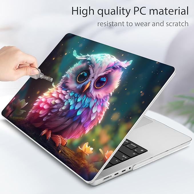 Tuiklol for MacBook Pro 14 Inch Case 2026 2025 2024 2023 2022 2021 Release M5/M4/M3/M2/M1 A2442 Pro/Max,Hard Shell Case with Screen Protector for Touch ID, Rainbow owl