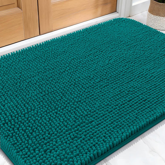 OLANLY Dog Door Mat - Absorbent Non-Slip Chenille for Muddy Paws | 34x21, Quick Dry Indoor Entryway Carpet, Lake Blue
