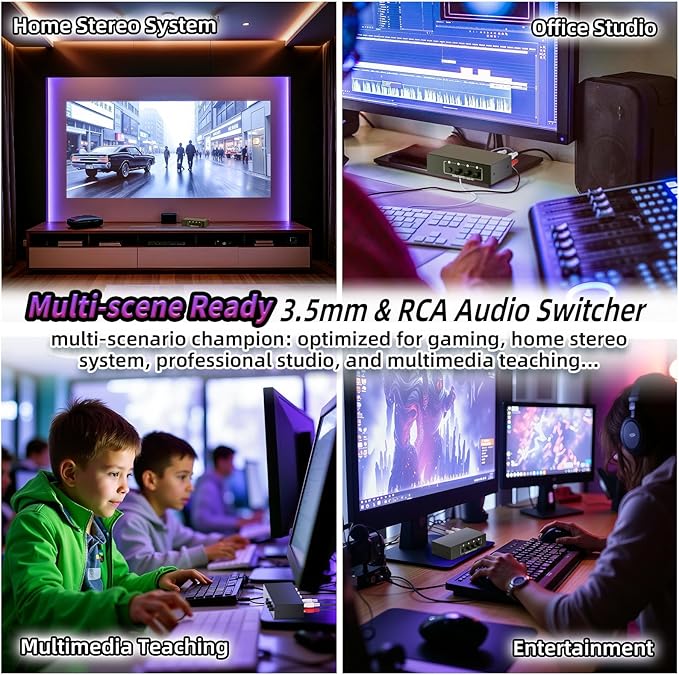 4-Way RCA L/R & 3.5mm Stereo Audio Switcher Bi-Directional Switch Selector