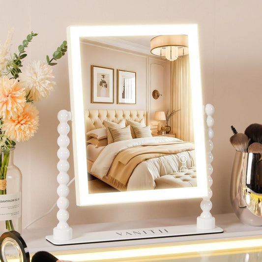VANITII Vanity Mirror with Lights LED Lighted Makeup Mirror with Magnification 9”x12” Hollywood Mirror 3 Color Lighting 360 Rotation Smart Touch Control for Desktop Dormitory Bedroom