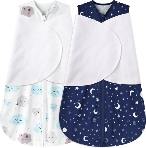 BSTOPPT Newborn Sleep Sack - 3-Way Adjustable Swaddle Blanket for 3-6 Months | 100% Rayon Cotton, Clouds & Starry Sky