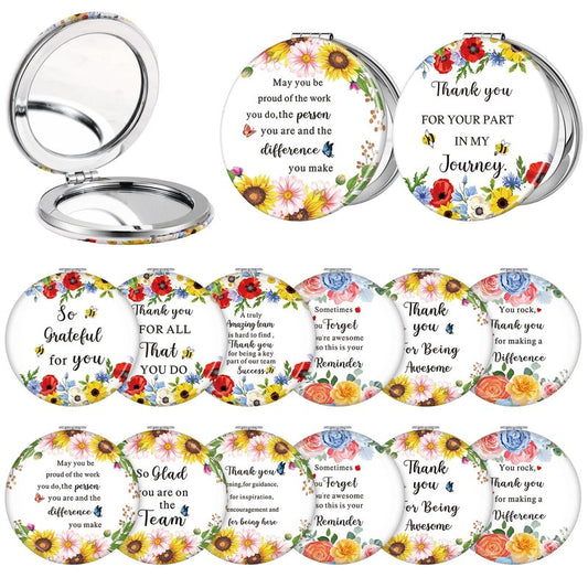 Sintuff 12 Pcs Inspirational Compact Mirror Bulk Thank You Gift Appreciation Gift Pocket Mirror for Women Folding Handheld Double Sided Mirror 1x/2x Gift for Women Coworker Employee Nurse