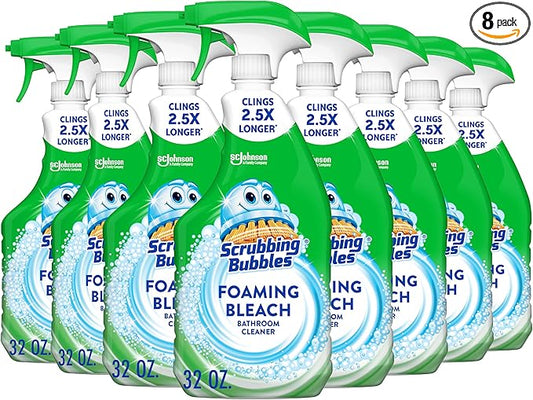 Scrubbing Bubbles Foaming Bleach Bathroom and Shower Cleaner Spray, Helps Erase Mold & Mildew, 32oz (Pack of 8)