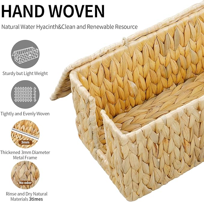 Coeusy Cable Management Box,Hand-Woven Water Hyacinth Decorative Cord Organizer,2 Side Open Slots Wicker Cable Box to Hide Cords and Power Strip,for Desk, Floor, Office,2 Pack