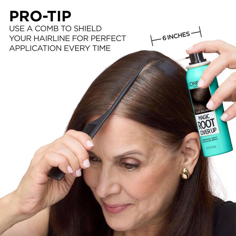 L'Oreal Paris Magic Root Cover Up Gray Hair Spray, 100% Gray Hair Coverage with Buildable, Lightweight, Transfer-Resistant, and Temporary Formula, Ammonia-Free, Dark Brown, 2 oz (1 Count)