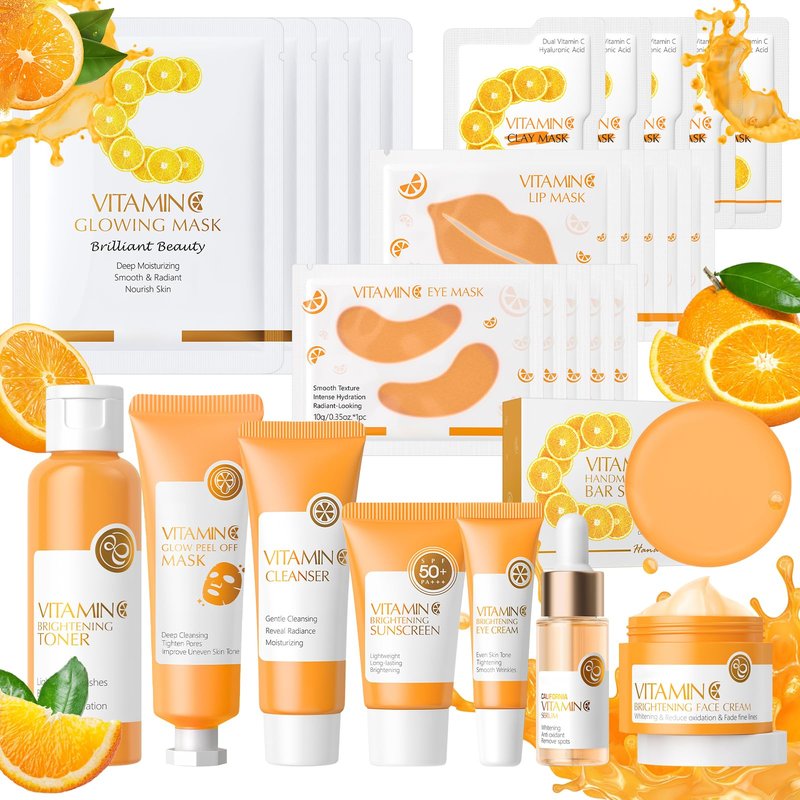 28 Pcs Vitamin C Skin Care Set, Skincare for Girls 10-12, Complete Skincare Routine for Deep Clean, Soft and Hydrated Skin, Ideal Gift for Teen Girls