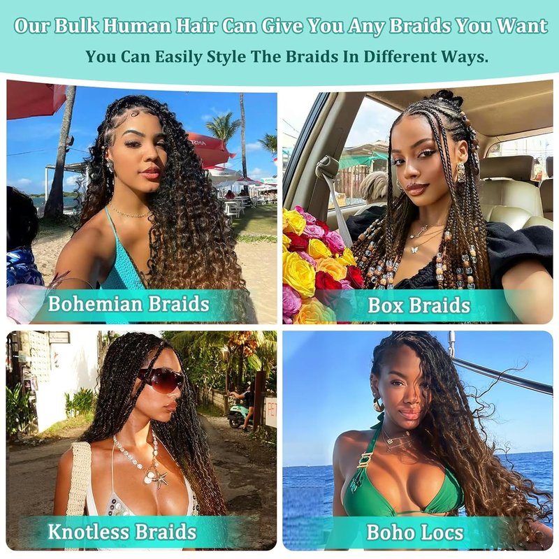 Ombre Human Braiding Hair - 14 Inch Deep Wave Bulk for Knotless Bohemian Braids | 3 Bundles T1B/350