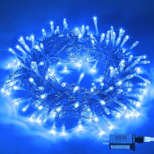 JMEXSUSS 100 LED Blue Christmas Lights - 33ft Clear Wire Fairy String Lights with 8 Modes for Indoor/Outdoor Use