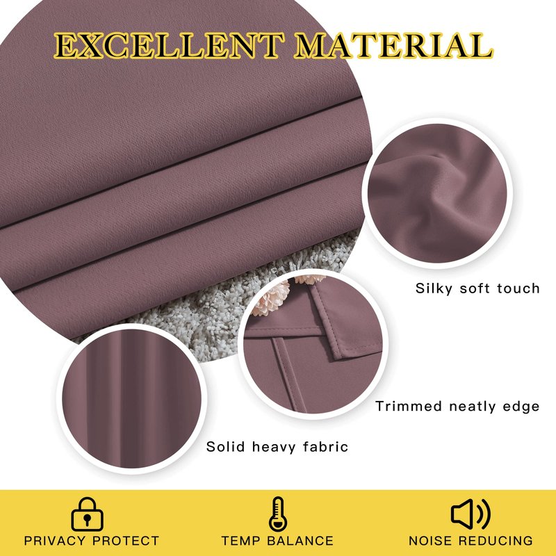 NICETOWN Blackout Dry Rose Curtains 102 inches Long 2 Panels Burg, Grommet Thermal Curtains Light Blinds Room Darkening Window Treatments for Bedroom, 2 Panels, W52 x L102