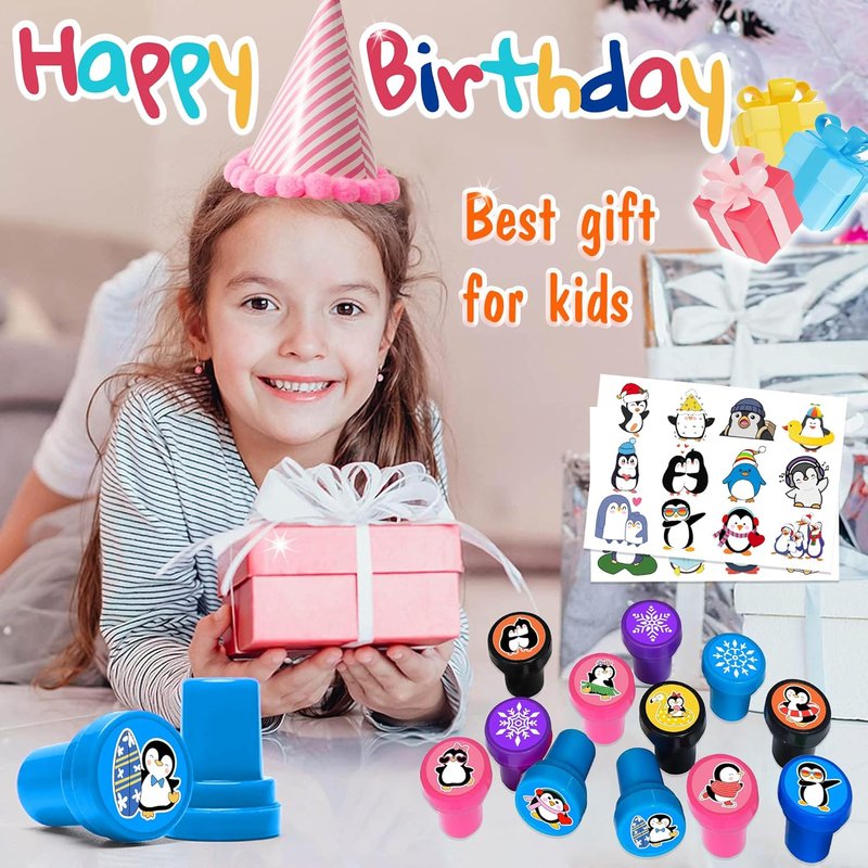 Penguin Party Favors - 36PCS Winter Animal Themed Tattoos & Stamps | Fun Birthday Goodie Bag Supplies for Kids