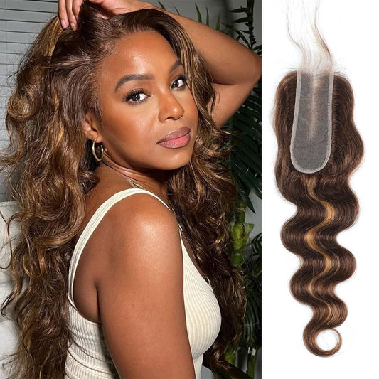 DSEKCAIN P427# Highlight Honey Blonde 2x6 Body Wave Lace Closure 100% Real Human Hair 12 Inch Transparent hd 2x6 Lace Closure