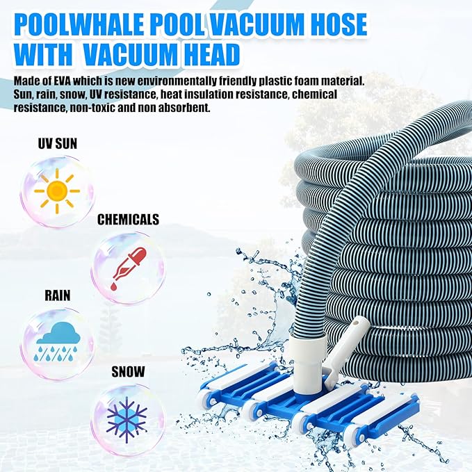 14 Swimming Pool Vacuum Head with Wheels 1-1/4 x 18ft Flexible Vacuum Hoses and Skimmer Net Swimming Pool Cleaner Equipment for Above Ground and Inground Cleaning Supply