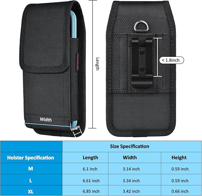 ACCKUO Phone Holster for Belt with Metal Clip and Magnetic Closure Compatible with iPhone 17/16/15/14/13/12 Pro and Non-Pro, Galaxy S26 S25 S24 S23 S22 for Everyday Protection, M-Black