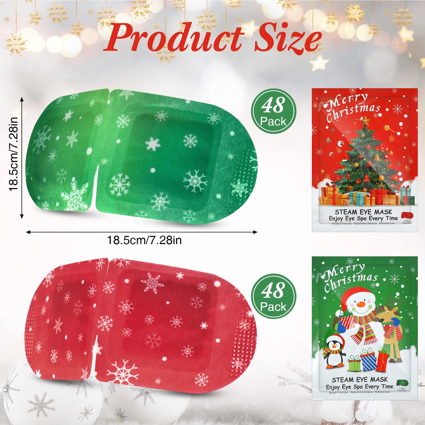 Demissle 96 Pack Christmas Steam Eye Masks Bulk for Dry Eyes Disposable Eyes Masks Cover Self Heating Red and Green Moist Heat Eyemasks Holiday Warm Eye Compress Gift for Women Home Office Travel