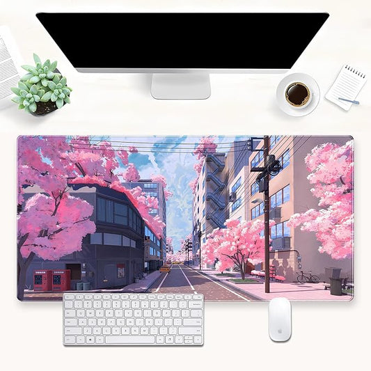 Cindasun Japanese Cherry Blossom Mouse Pad, Pink Cute Desk Mat Extended XL Large Full Desk Gaming Mousepad 31.5''X15.7'' Computer Laptop Desk Pad Keyboard and Mouse Mat for Office Desktop Decoration