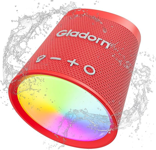 Gladorn Portable Bluetooth Speaker Wireless with 9 Color Lights, 20H Playtime, Stereo Pairing, Deep Bass, IPX6 Waterproof, Bluetooth 5.3, Small Speaker for Home, Party, Outdoor, Camping, Beach, Gift