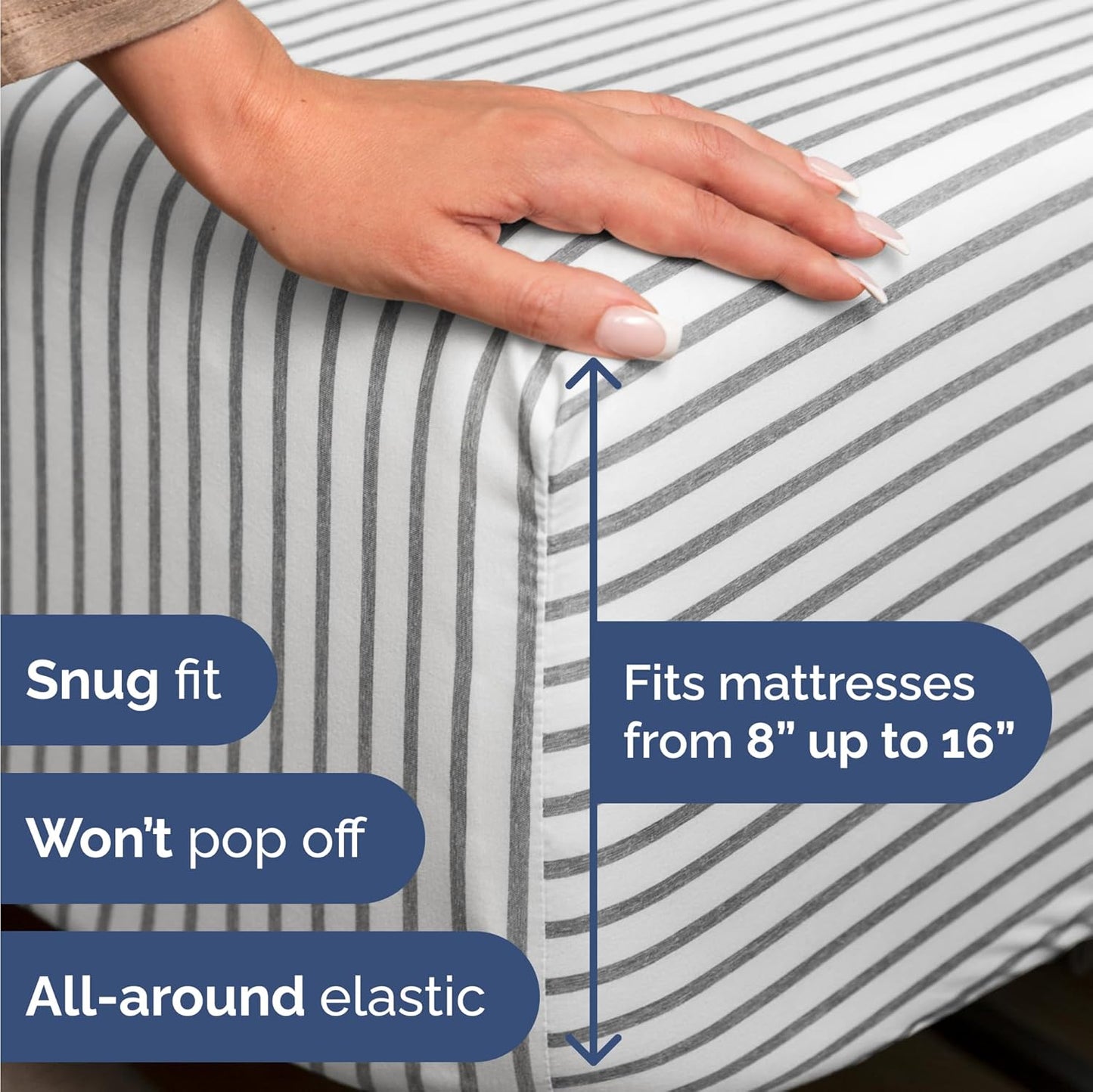 Skiennix Twin Size Sheet Set - Comfy Cooling Bedding with Deep Pockets - Soft, Wrinkle-Free Grey Stripes