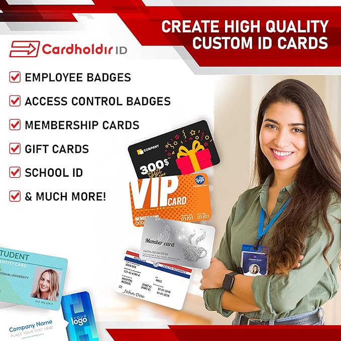 Cardholdir ID Easy Badges Solid 210 ID Badge Printer | with Beginner Software, & Everything Needed to Design and Print 200 ID Cards, | Single Sided Employee & Student ID Card Printer