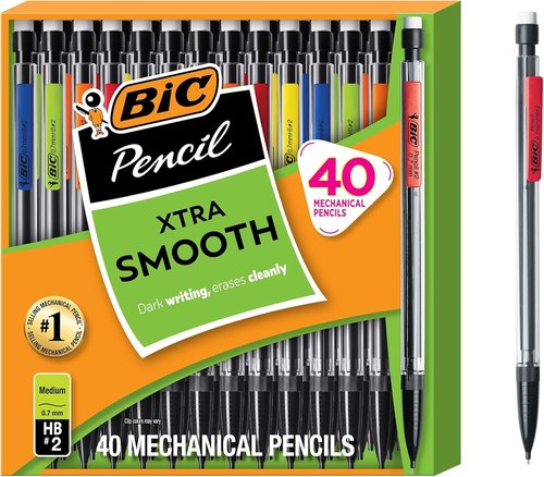 BIC Xtra Smooth Mechanical Pencils - Refillable & Retractable | 0.7 mm Medium Point, 40-Count Pack