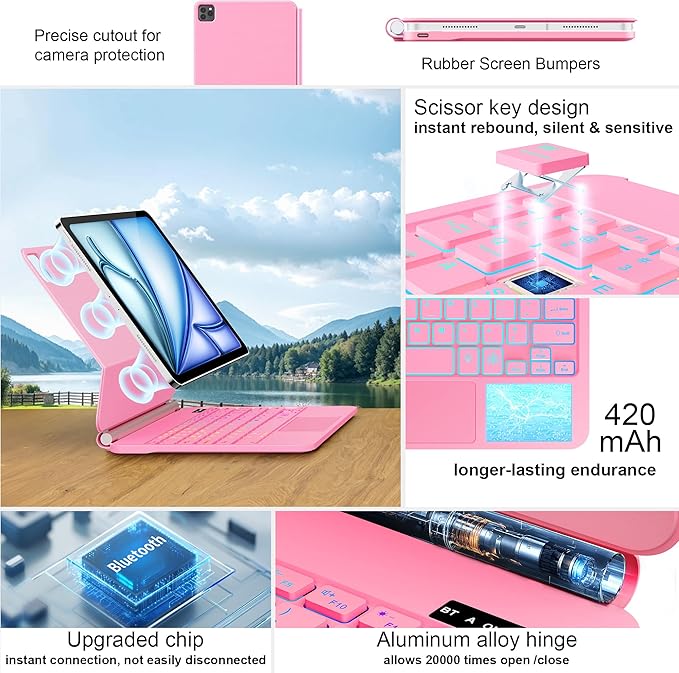 GGQFGTOJ Keyboard Case for iPad Air 13 inch (M3 2025/M2, 2024),iPad Pro 12.9 inch (3/4/5/6th Gen)，Magic-Style Magnetic – Floating Cantilever Stand – Backlit Keyboard Case with Multi-Touch Trackpad