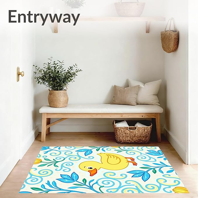 Flatwoven High Traffic Area Rug 6x9, Whimsical Pond Life with Floating and Floral Swirl, Non Slip, Stain Resistant, Washable Area Rugs for Living Room, Bedroom (Yellow, 6x9)