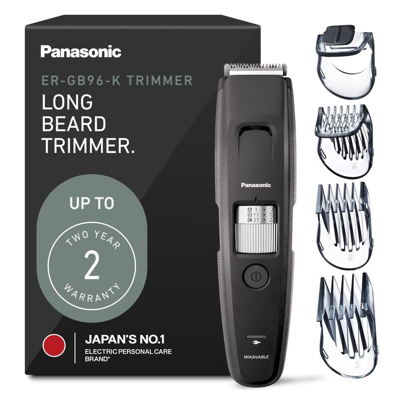 Panasonic Long Beard Trimmer for Men, 58 Length Settings and 4 Attachments to Cut and Detail, Corded or Cordless Beard Trimmer for Men – ER-GB96-K (Black)