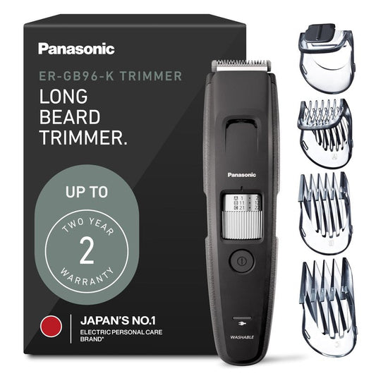 Panasonic Long Beard Trimmer for Men, 58 Length Settings and 4 Attachments to Cut and Detail, Corded or Cordless Beard Trimmer for Men – ER-GB96-K (Black)