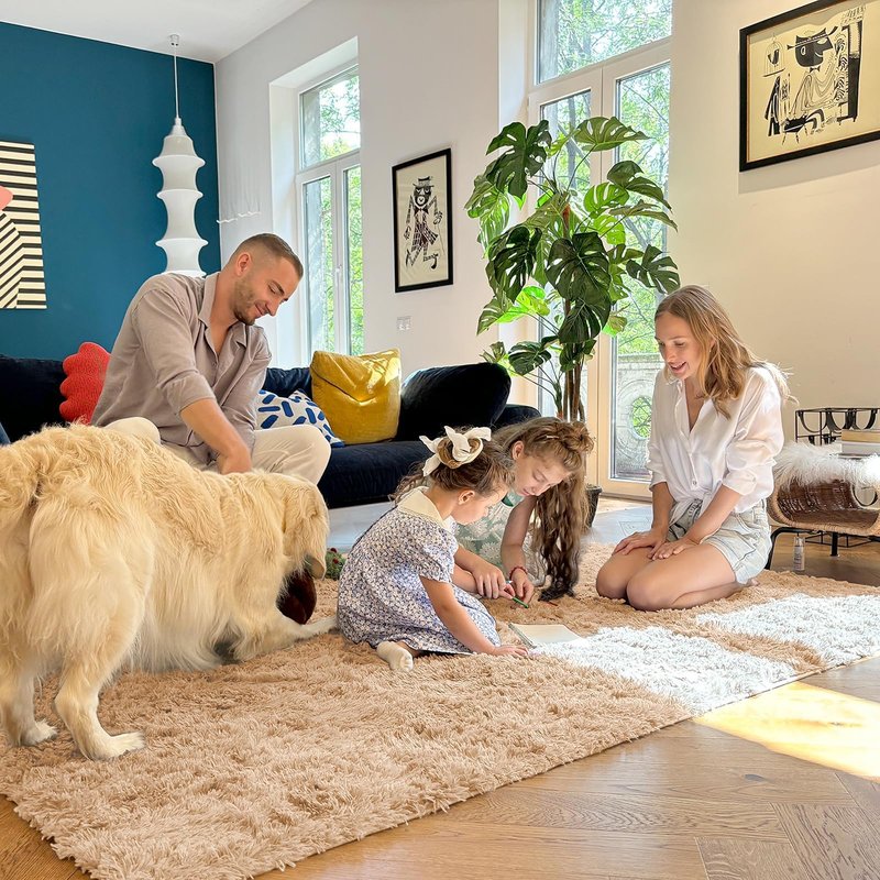 OLANLY 6x12 Machine Washable Large Area Rugs for Living Room, Bedroom, Soft Fluffy Shaggy Bedside Rug, Indoor Floor Carpet for Kids Girls and Boys, Dorms, Nursery, Home Decor Aesthetic, Beige