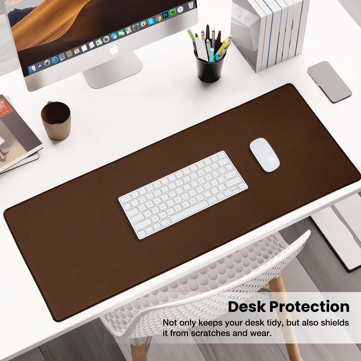 ALOANES Waterproof Mouse Pad with Durable Stitched Edge, Gaming Keyboard, Non-Slip Rubber Base Mouse Mat, Extended Desk pad for Gamer, Office& Home, Brown Mousepad 3XL(35.43"x15.74"x0.12")