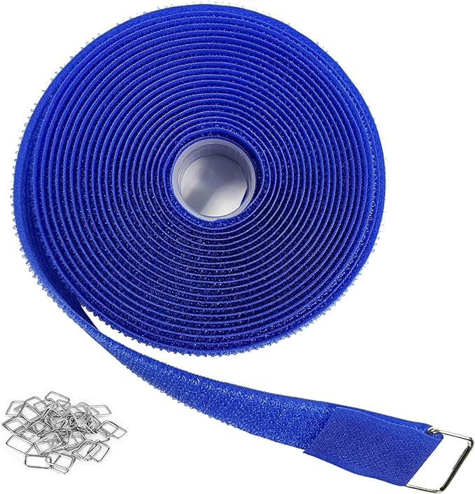 YMCRLUX 1"x16ft Hook and Loop Straps with 25 Metal Buckles, Adjustable Fastening Cable Straps, Cut-to-Length Cinch Strap, Reusable Nylon Securing Cord Ties for Organizer or Storage, 1 inch Wide,Blue