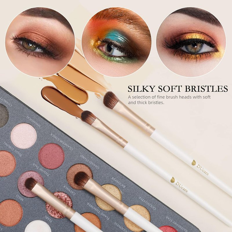 Makeup Brushes Set - 14Pcs Professional Synthetic Brush Kit for Blush, Foundation, Eyeshadow | Includes Makeup Bag, White