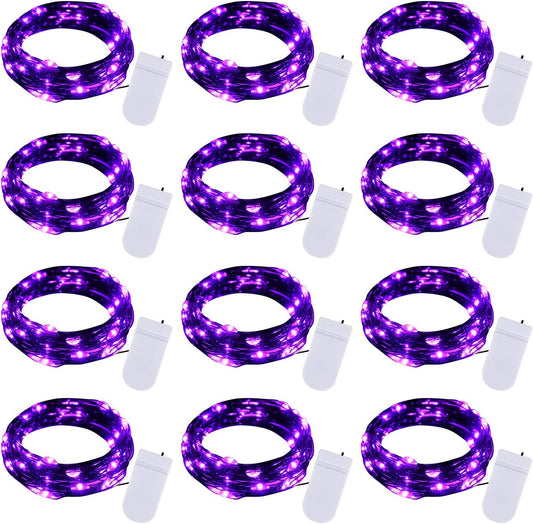 Skiennix Halloween Purple Fairy String Lights - 12 Pack 7 Ft Battery Operated LED for DIY Party & Patio Decor