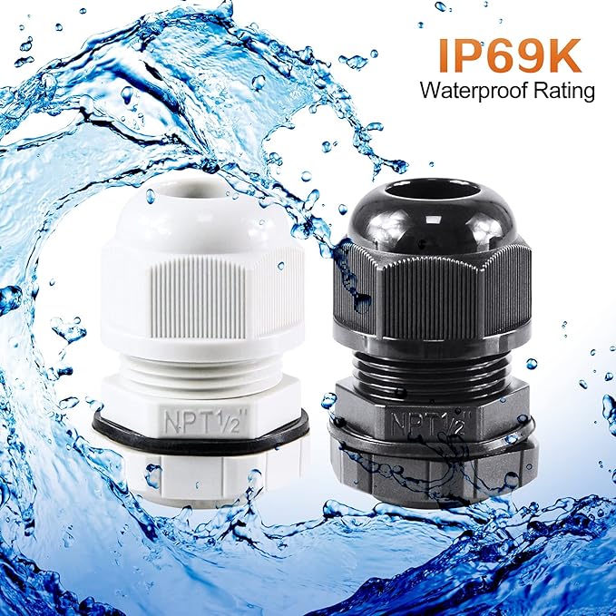 XHF 5 Pcs 3/4" IP68 Strain Relief Nylon Cord Grip NPT Cable Glands Adjustable UL Listed and RoHS Compliant (Black)