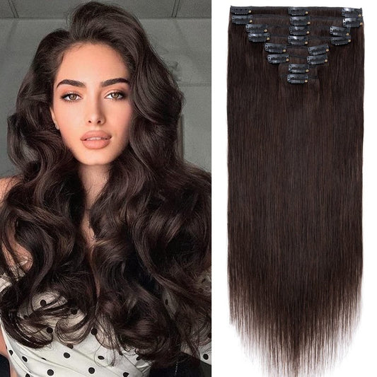 S-noilite Clip in Hair Extensions Human Hair Dark Auburn Human Hair Short Hair Clip in Extensions Full Head 8 Pieces/18 Clips 100% Real Human Hair Silky Straight 10"-70g Dark Auburn (#33)