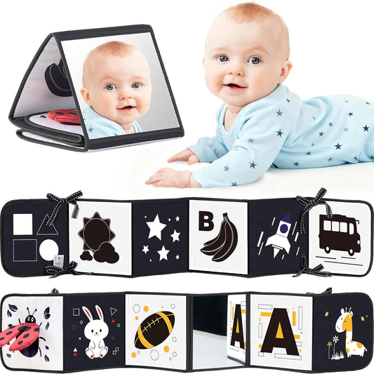 Skiennix Black and White Baby Books - Tummy Time Mirror & Sensory Toys for Infant Brain Development | High Contrast Montessori Toy for 0-6 Months