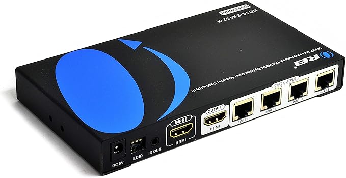 OREI 1080p 1×4 HDMI™ Extender Splitter (Loop) – HDCP 1.4, 230ft over Cat6/7, PoC, EDID Management, HDMI Loop-Out (HD14-EX132-K)