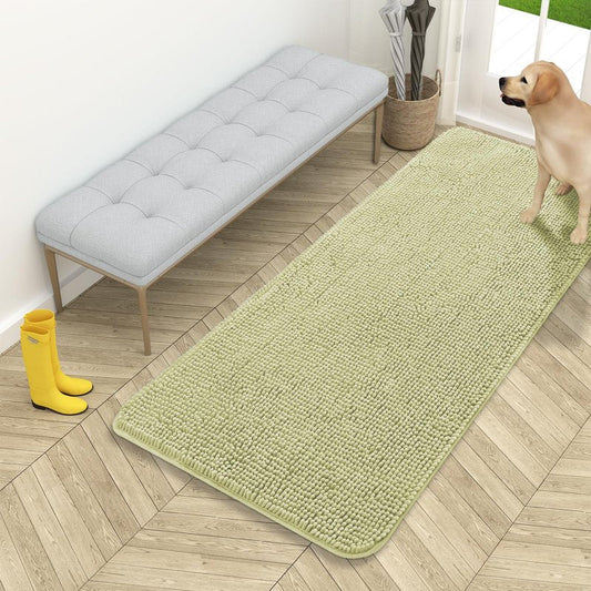 OLANLY Dog Door Mat for Muddy Paws 54x24, Absorbs Moisture and Dirt, Absorbent Non-Slip Washable Doormat, Quick Dry Chenille Mud Mat for Dogs, Entry Indoor Entryway Carpet for Inside Floor, Vanilla