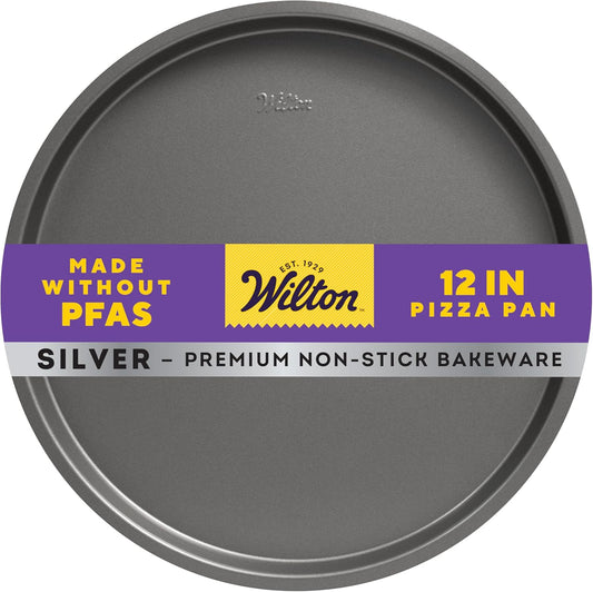 Wilton Silver Non-Stick Pizza Pan - 12-Inch Cold-Rolled Steel Bakeware, PFAS-Free