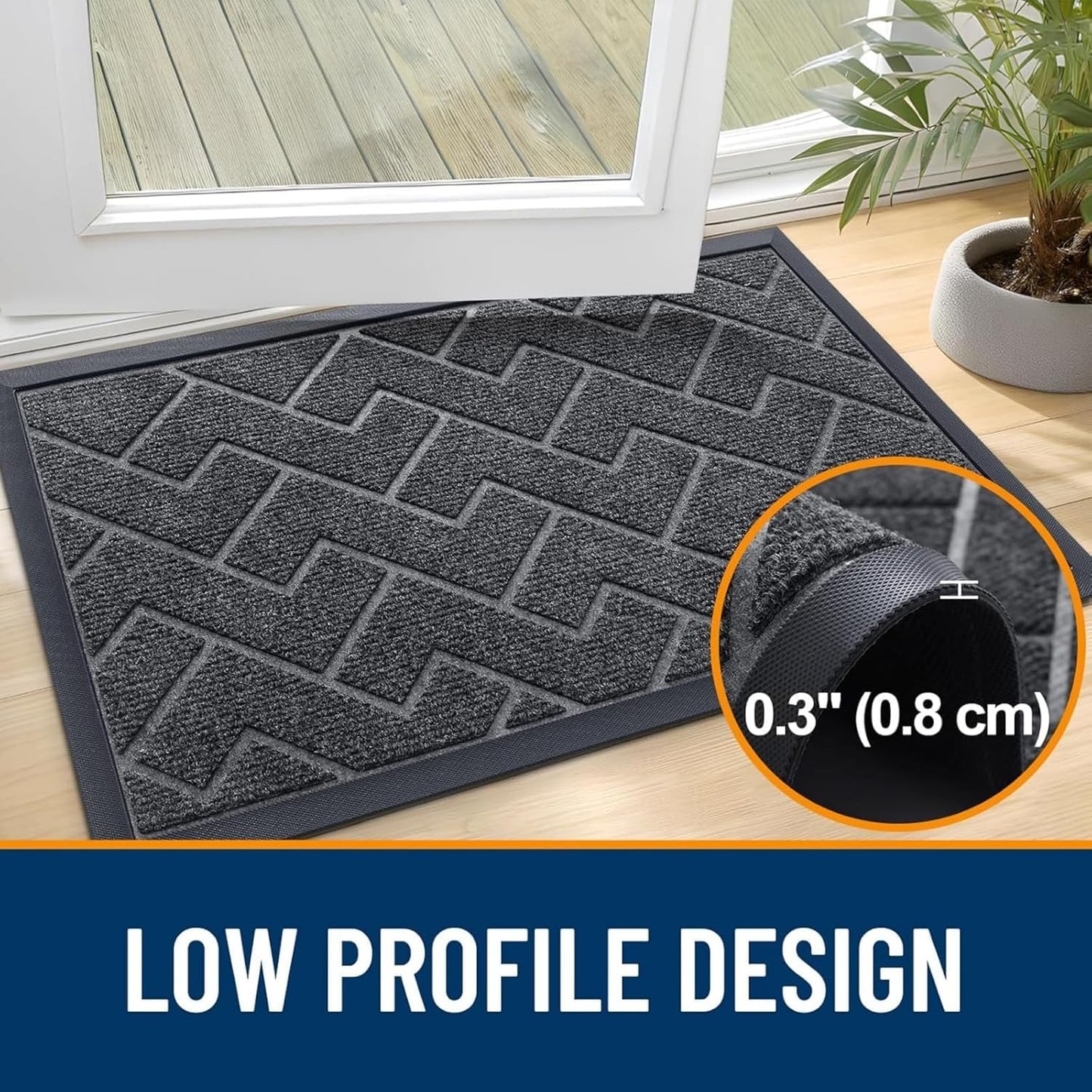 OLANLY Waterproof Front Door Mat - All-Season Indoor/Outdoor Doormat | Sturdy Natural Rubber, Grey (59x35)