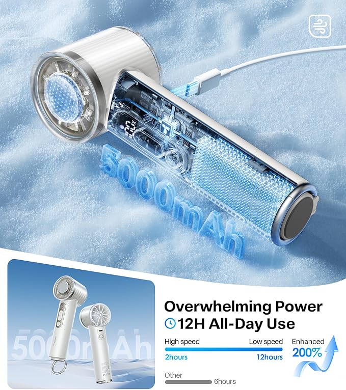 TORRAS COOLiFY iva Handheld Fan with Ice Cooler, [Chill by 50°F], 0-100 Adjustable Speed, Super Mini Powerful Portable Fan 4900mAh Rechargeable, Hand Fans for Travel Essentials,Mothers Day Gifts,Ivory