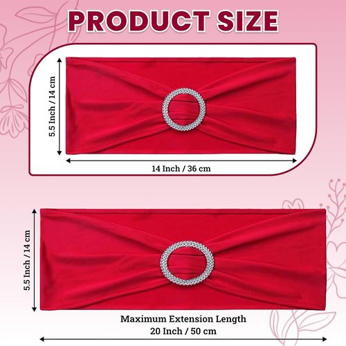 MDS Spandex Chair Sashes - Pack of 200 Elastic Stretch Ties with Buckle Slider for Wedding Decor - Red