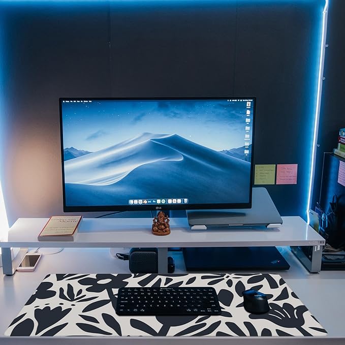 Eflxamz Desk Pad,Hand Drawn Leaves and Flowers Desk Mat,Abstract Plant Large Gaming Mouse Pad for Desk,Extended Big Computer Keyboard Mouse Pad with Non-Slip Base and Stitched Edge,35.4"x15.7"