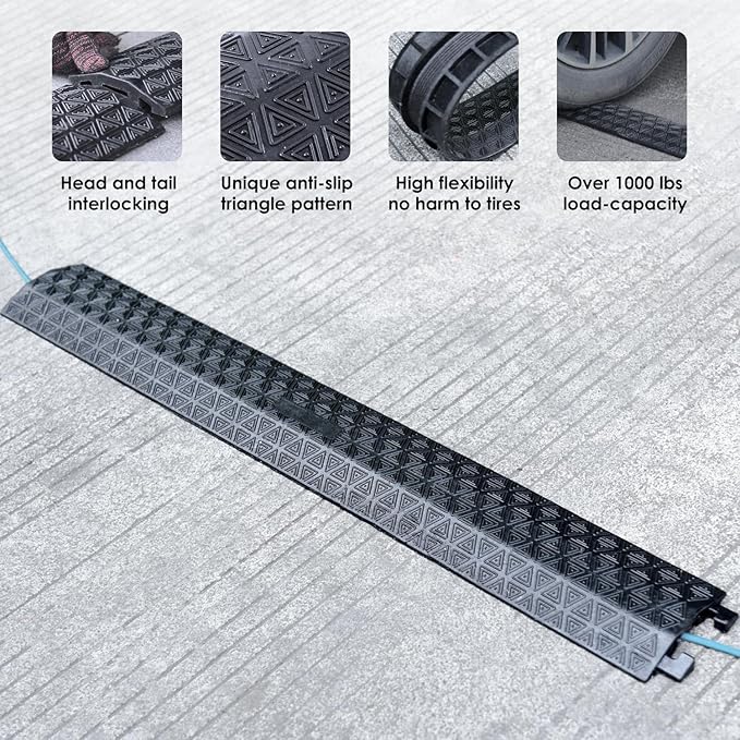 OranLite 4 Pack 40" inch Drop Over Cable Cover, 4 Pieces Prevent Tripping Rubber Floor Cord Protector, Interlocking Cable Cover, Drop Track Cable Ramp for Home, Office, Store, Warehouse (Slim - 4Pack)