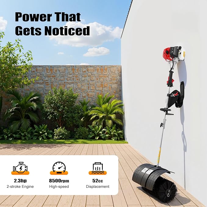 Handheld Sweeper, 52cc 2 Stroke Engine 2.3HP Gasoline Powered Sweeper Broom Driveway Lawn Lawn Artificial Grass Power Brush Lawn Sweeper Cleaning Tools Gasoline Engine Powered Broomâ¦
