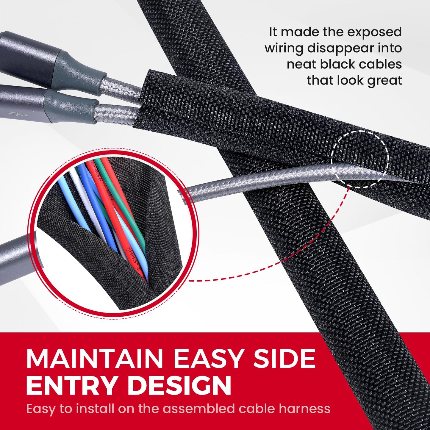 Automotive Wire Sheathing Split Wire Loom Braided Mesh Woven Cable Sleeve for Wires/Cable Cord Protector (1" - 16 Feet)