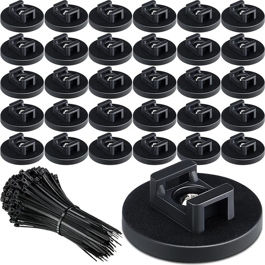 Yookeer 230 Pieces Magnetic Zip Tie Mount Multipurpose Cable Holder Magnets Magnetic Wire Management Bases with Heavy Duty Zip, Mount Nylon Cable Ties in Total (43 mm)