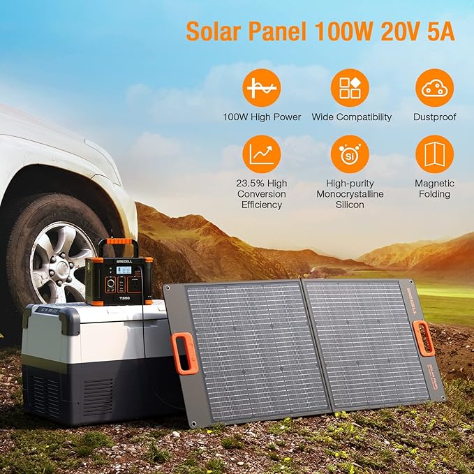 100W Portable Solar Panel for Power Station Generator, 20V Foldable Solar Cell Solar Charger with High-Efficiency Battery Charger for Outdoor Camping Van RV Trip