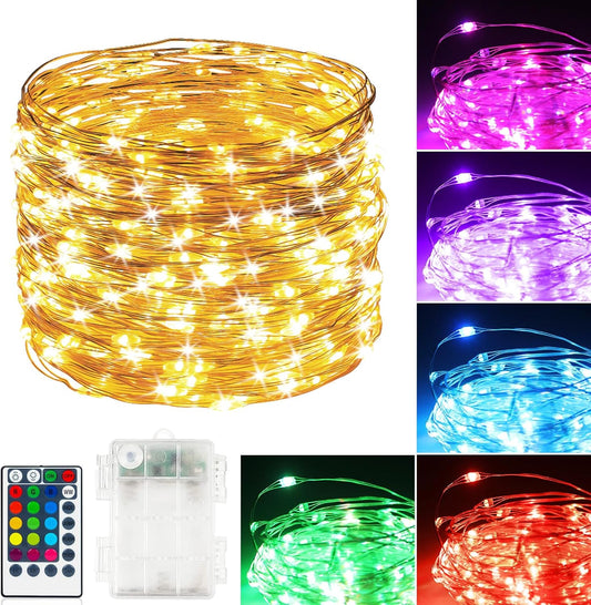 Skiennix 39Ft RGB Color Changing Fairy Lights - Battery Operated String Lights with Remote & Timer for Indoor/Outdoor Use